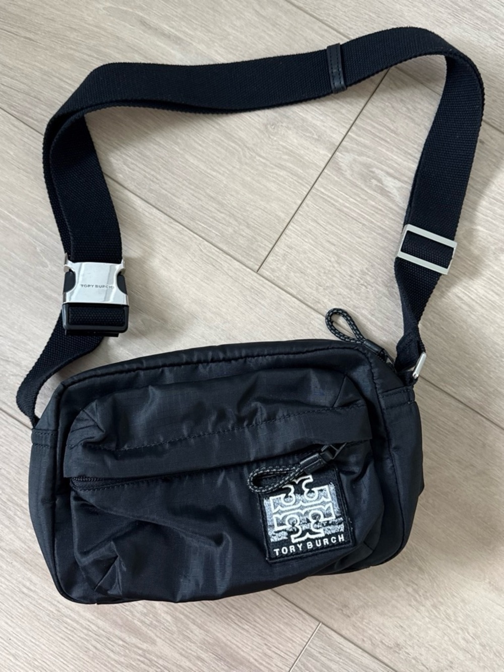 Tory Burch Black Nylon Belt Bag with Logo Patch
